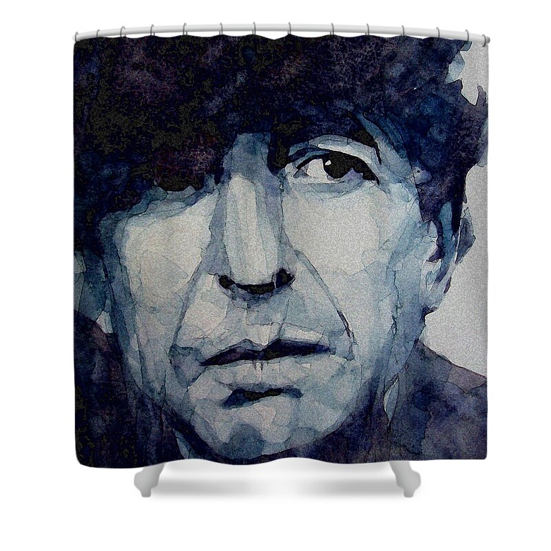 Leonard Cohen Shower Curtain featuring the painting Famous Blue raincoat by Paul Lovering