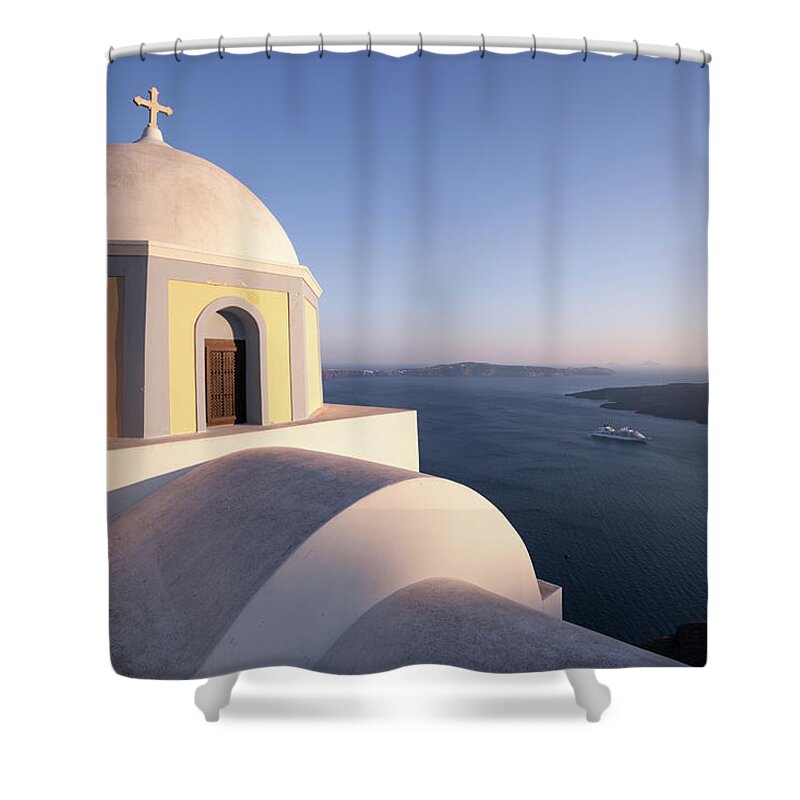 Tranquility Shower Curtain featuring the photograph Famous Church And Cruise Ship by Matteo Colombo