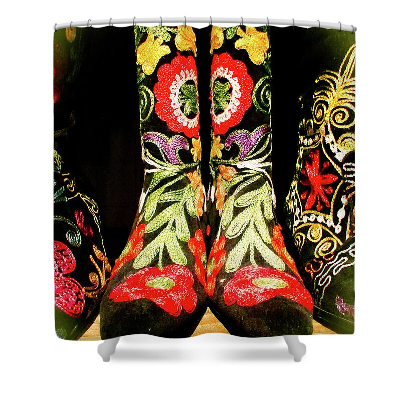 Abstract Shower Curtain featuring the photograph Fancy Boots by Angela Wright