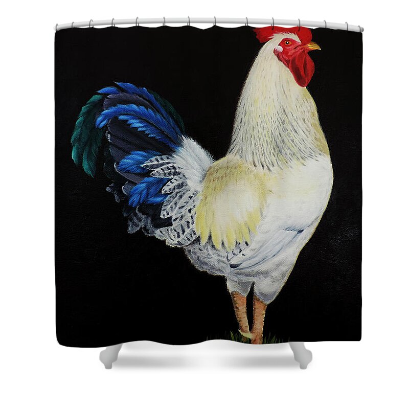 Fancy Tail Rooster Shower Curtain featuring the painting Fancy Tail Rooster by Jimmie Bartlett