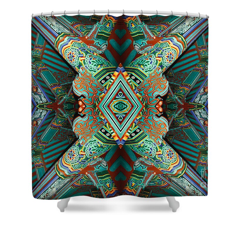Abstract Shower Curtain featuring the photograph surreal abstract photography - Beam Me Up III by Sharon Hudson