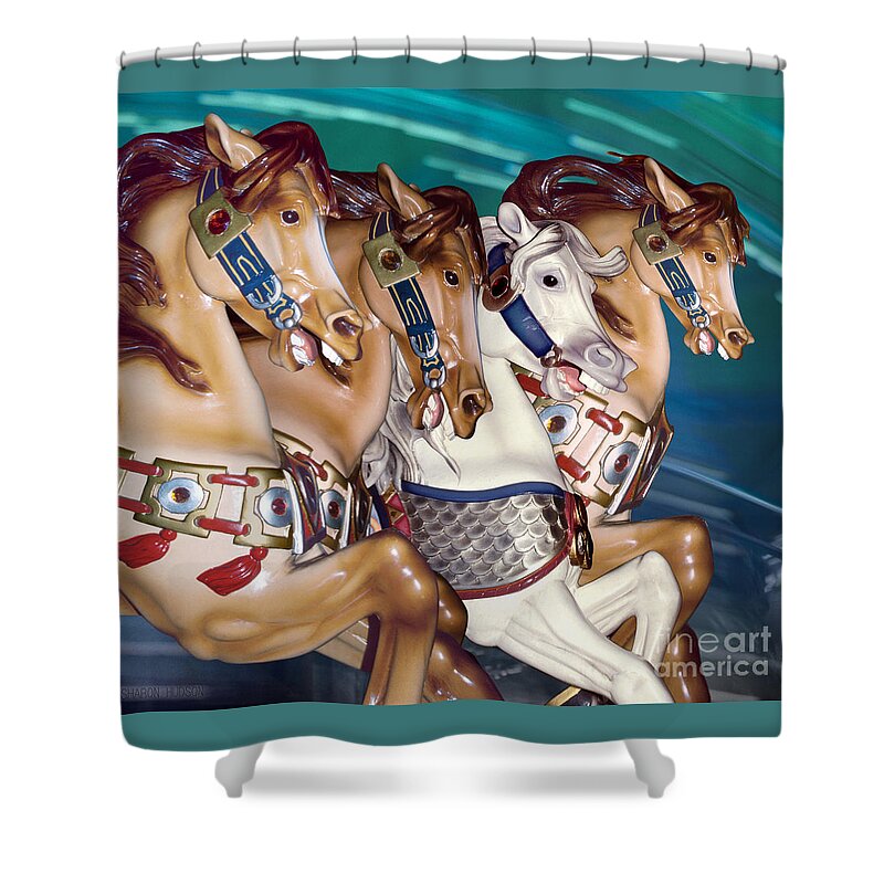 Carousel Shower Curtain featuring the photograph carousel horse art photography - Almost A Team by Sharon Hudson