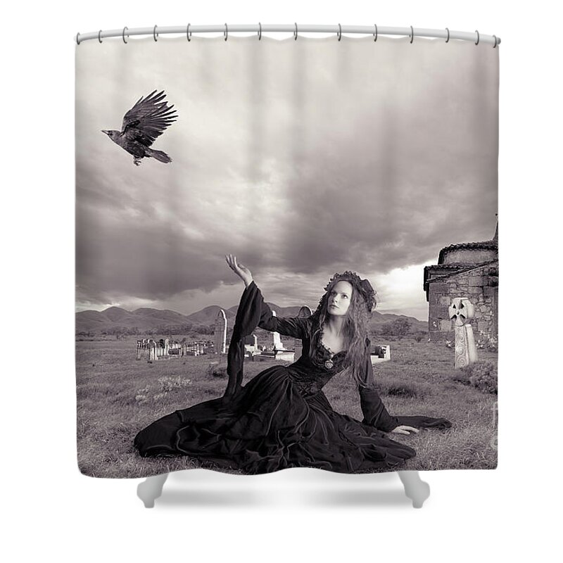 Crow Shower Curtain featuring the digital art Farewell my Love 2 by Linda Lees