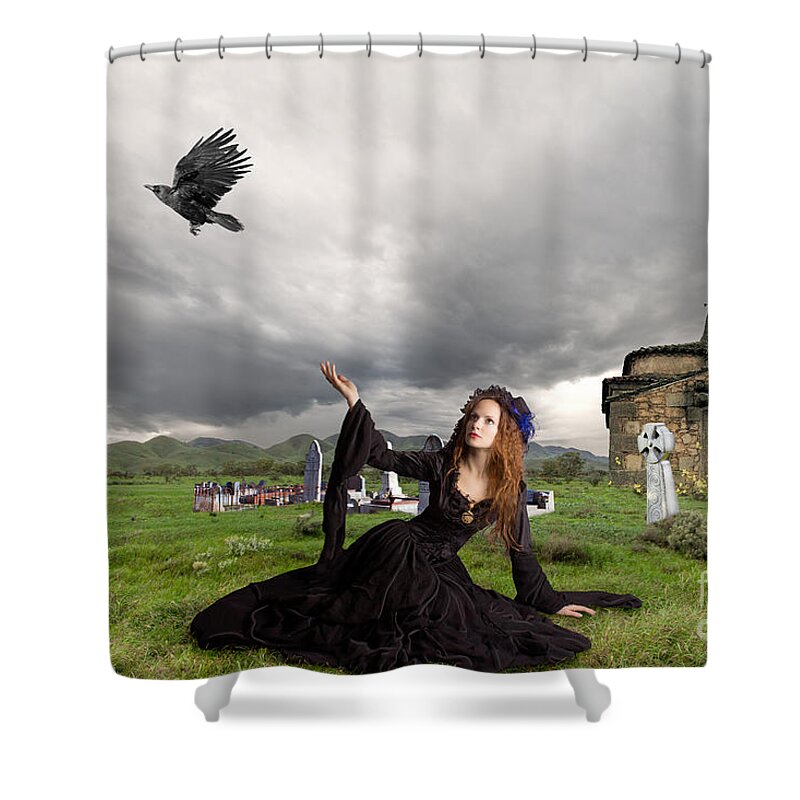 Crow Shower Curtain featuring the digital art Farewell my Love by Linda Lees