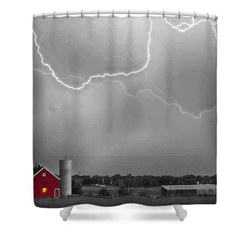 Lightning Shower Curtain featuring the photograph Farm Storm HDR BWSC by James BO Insogna