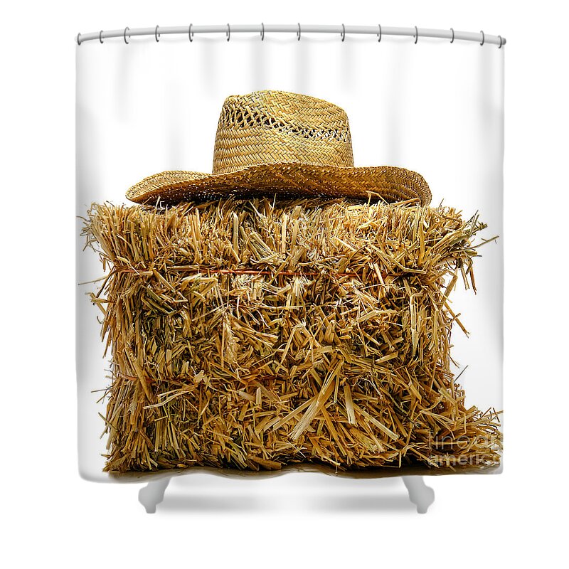 Farmer Hat On Hay Bale Shower Curtain For Sale By Olivier Le Queinec