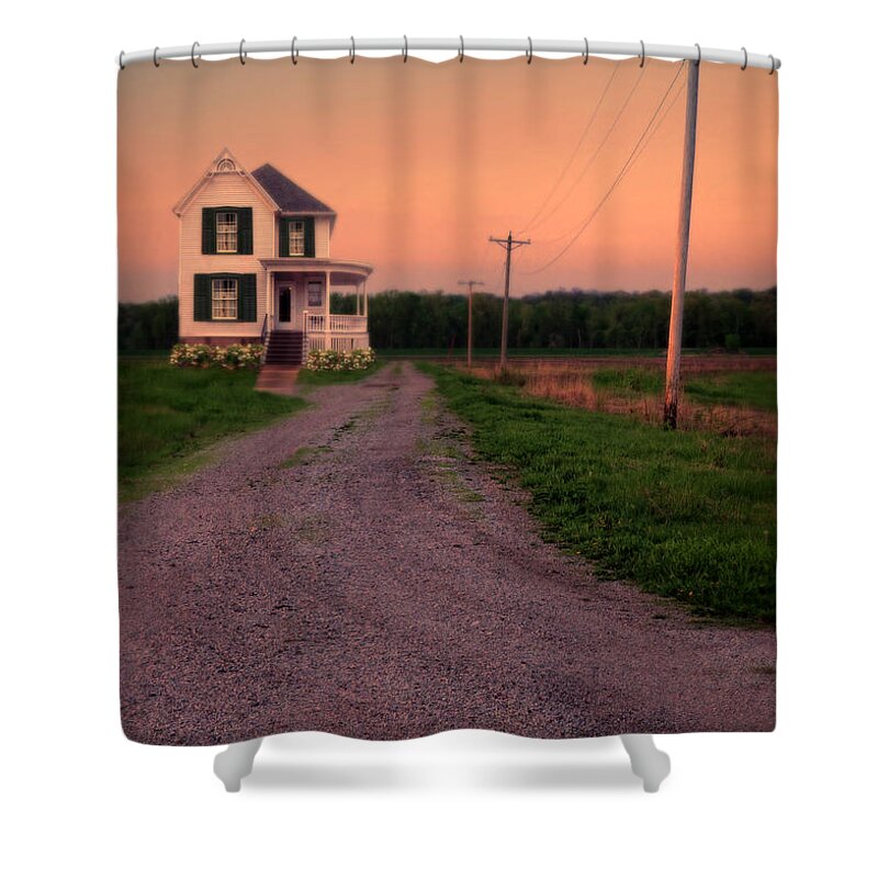Victorian Shower Curtain featuring the photograph Farmhouse on Gravel Road by Jill Battaglia