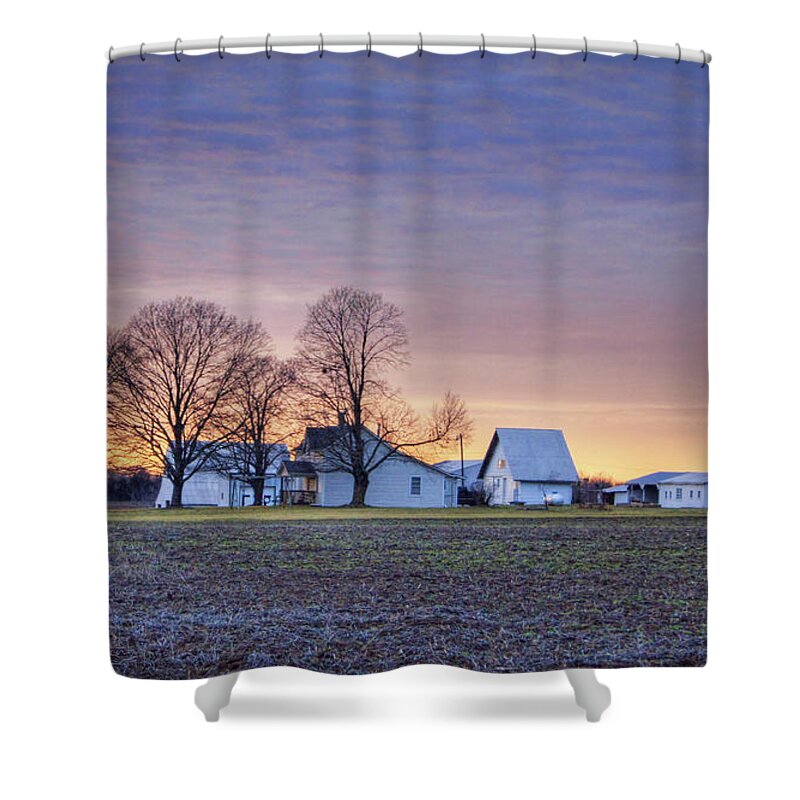 Farm Shower Curtain featuring the photograph Farmstead at Sunset by Cricket Hackmann