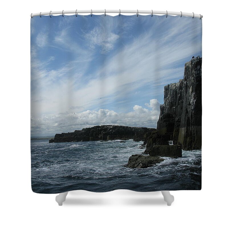 Islands Shower Curtain featuring the painting Farne Island Cliffs 2 England by Tom Conway