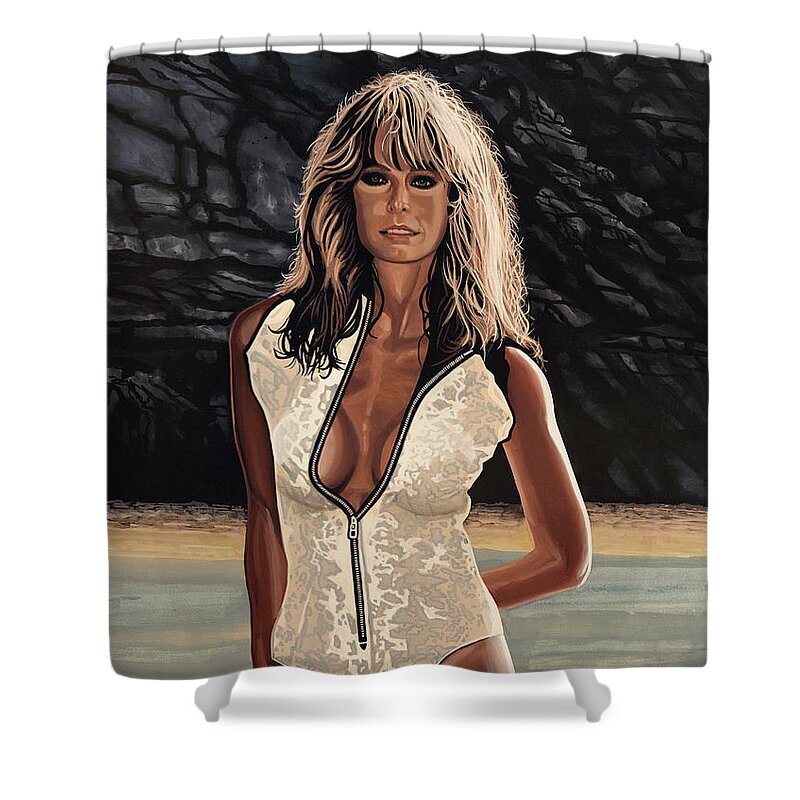 Farrah Fawcett Shower Curtain featuring the painting Farrah Fawcett Painting by Paul Meijering