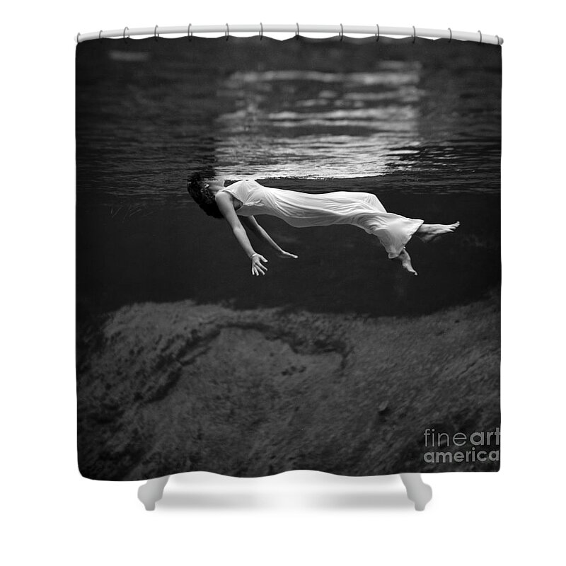 Fashion Shower Curtain featuring the photograph Fashion Model Floating In Water, 1947 by Science Source