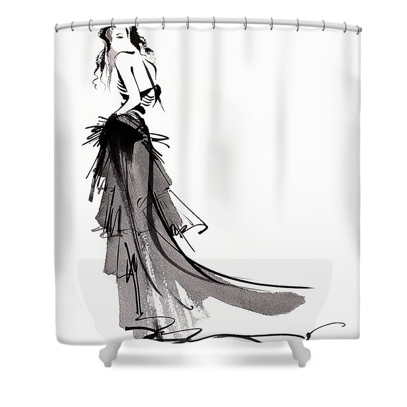 20-24 Years Shower Curtain featuring the painting Fashion Model Posing In Long Flowing by Ikon Images