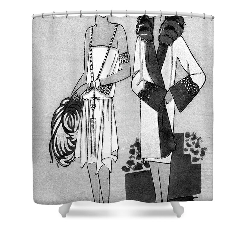 1925 Shower Curtain featuring the drawing Fashion Women's, C1925 by Granger