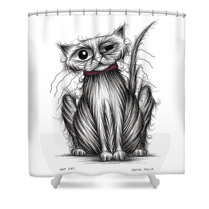 Cat Shower Curtain featuring the drawing Fat cat by Keith Mills