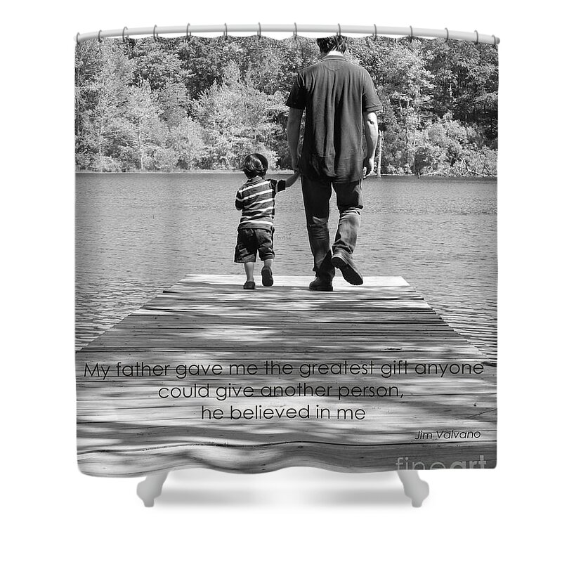 Father Shower Curtain featuring the photograph Father and Son black white by Andrea Anderegg
