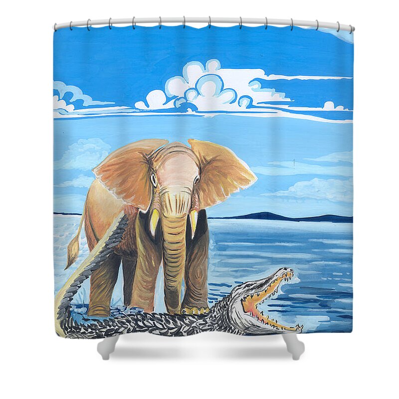 Africa Shower Curtain featuring the painting Faune d'Afrique centrale 02 by Emmanuel Baliyanga