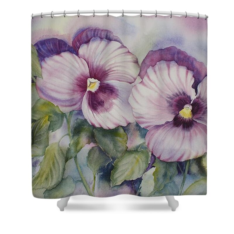 Pansies Shower Curtain featuring the painting Favourite Garden Pansies by Heather Gallup