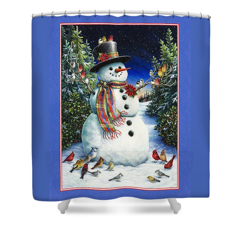 Snowman Shower Curtain featuring the painting Feathered Friends by Lynn Bywaters
