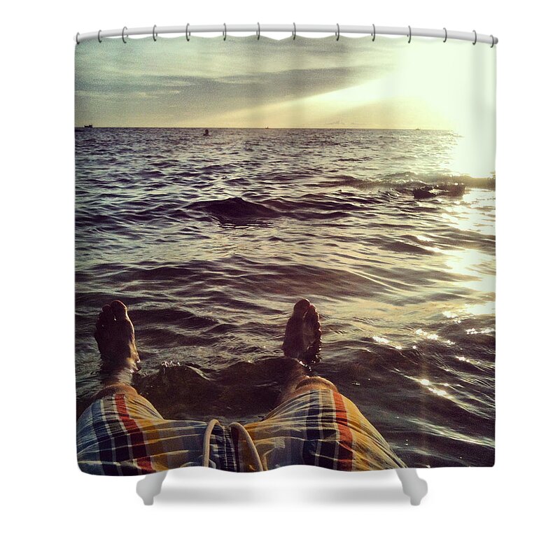 People Shower Curtain featuring the photograph Feet In The Sea By The Beach by Lasse Kristensen