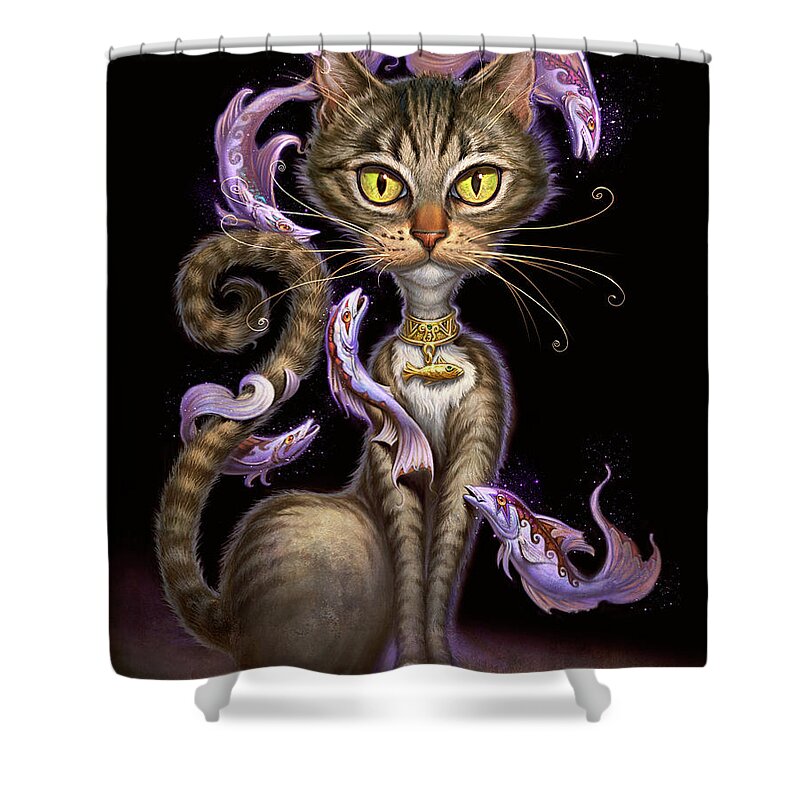 Jeff Haynie Shower Curtain featuring the painting Feline Fantasy by Jeff Haynie