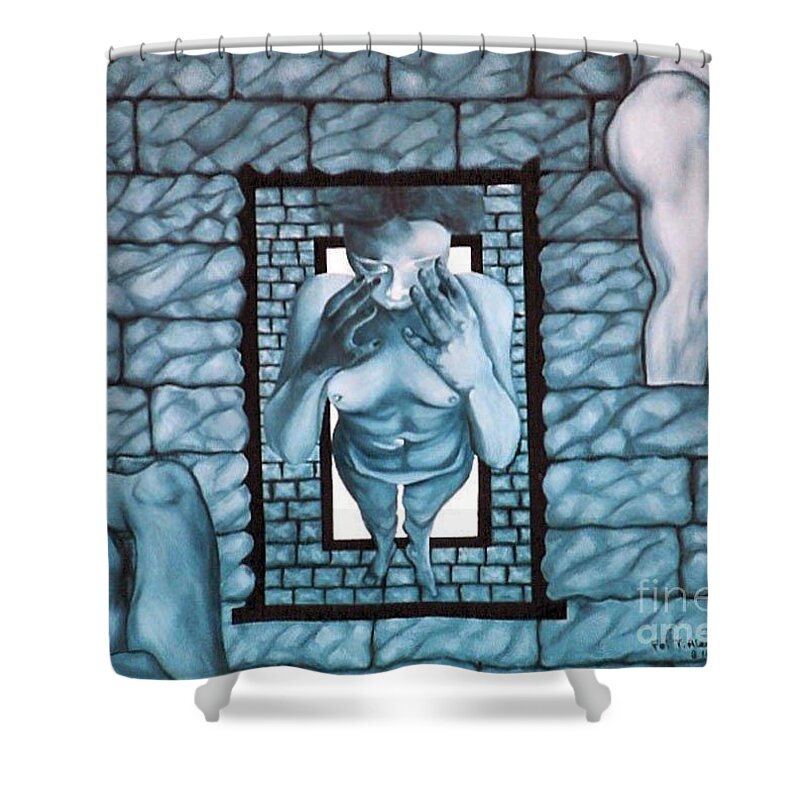Surrealism Shower Curtain featuring the painting Female's Gray World by Fei A