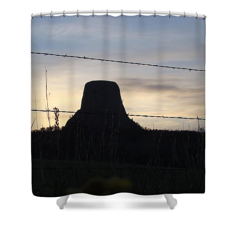 Devils Tower Shower Curtain featuring the photograph Fencing Devil's Tower by Cathy Anderson