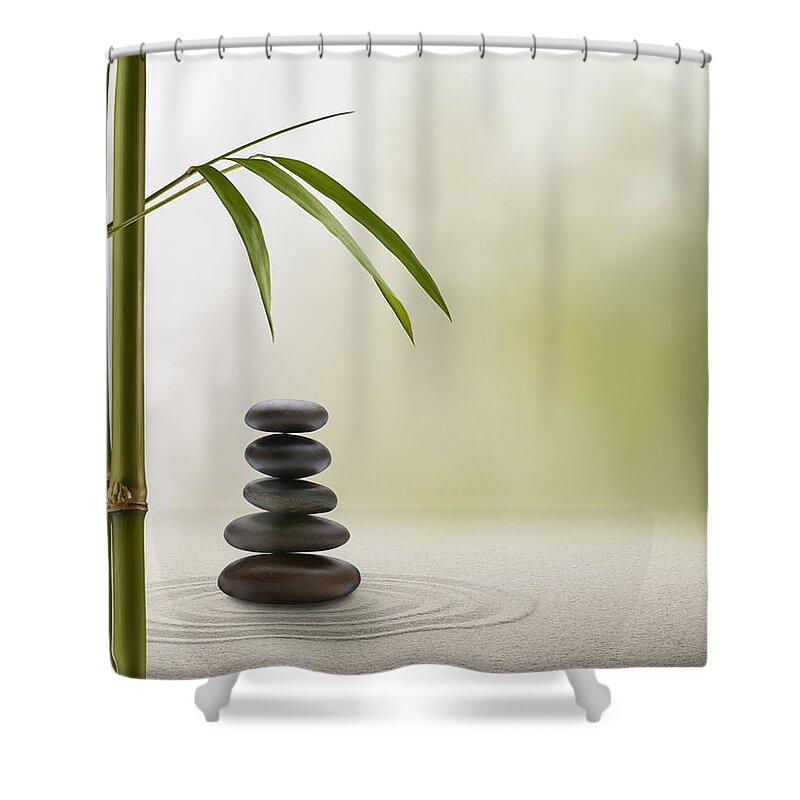 Bamboo Shower Curtain featuring the photograph Feng Shui Solitude by Pixhook