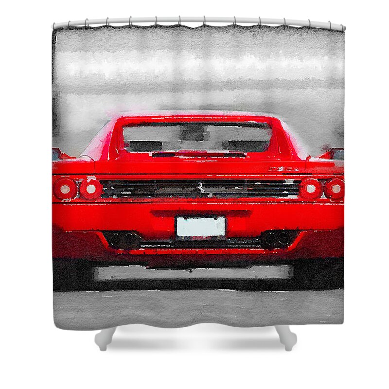 Ferrari F512 Shower Curtain featuring the painting Ferrari F512 Rear Watercolor by Naxart Studio