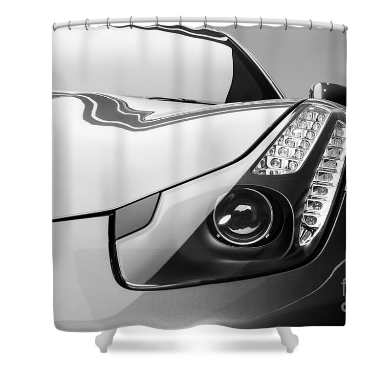 White Shower Curtain featuring the photograph Ferrari Headlight by Matt Malloy