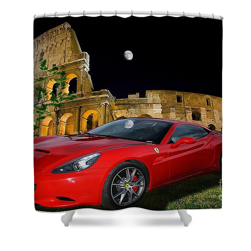 Moon Shower Curtain featuring the photograph Ferrari under Colosseum by Stefano Senise