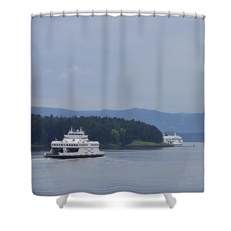 Ferries Shower Curtain featuring the photograph Ferries through Active Pass by Marilyn Wilson