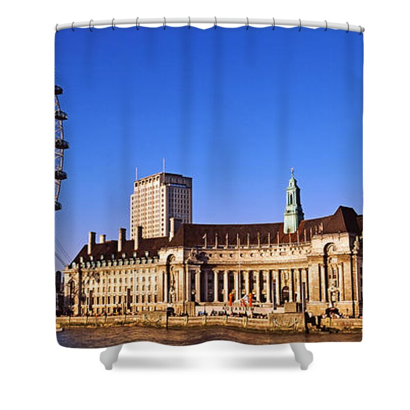 Photography Shower Curtain featuring the photograph Ferris Wheel With Buildings by Panoramic Images