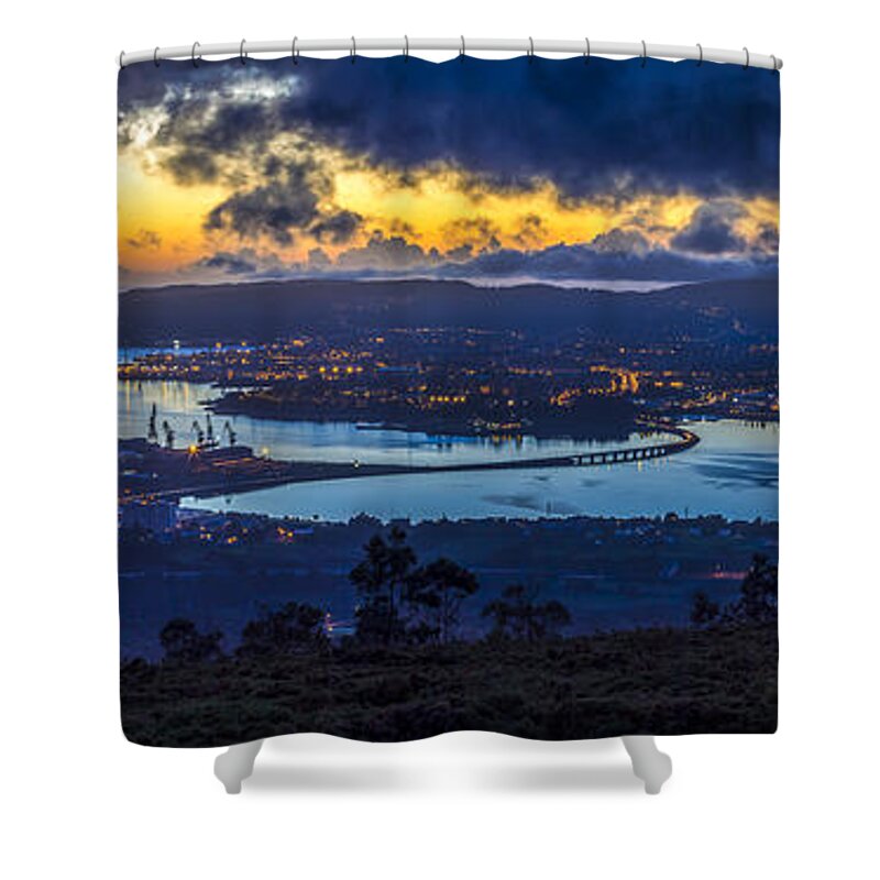 Estuary Shower Curtain featuring the photograph Ferrol Estuary Panoramic View from Mount Marraxon Galicia Spain by Pablo Avanzini