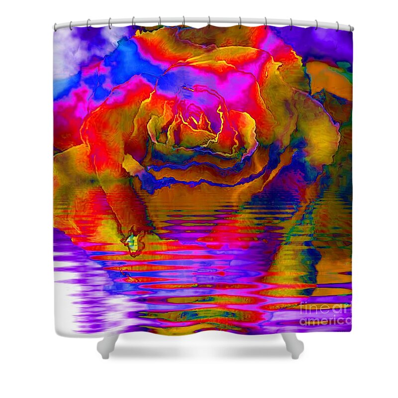 Fractal Art Shower Curtain featuring the digital art Festive Rose on the Lake by Elizabeth McTaggart