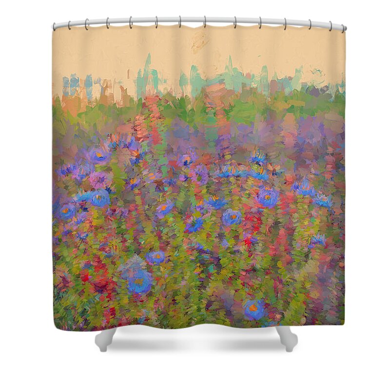 Flowers Shower Curtain featuring the digital art Field of Flowers by Cathy Anderson