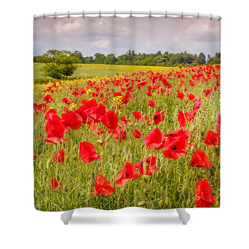 Red Shower Curtain featuring the photograph Field of Poppies by Mark Llewellyn