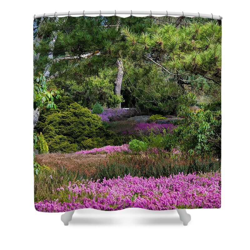 Fields Of Heather Shower Curtain featuring the photograph Fields of Heather by Jordan Blackstone
