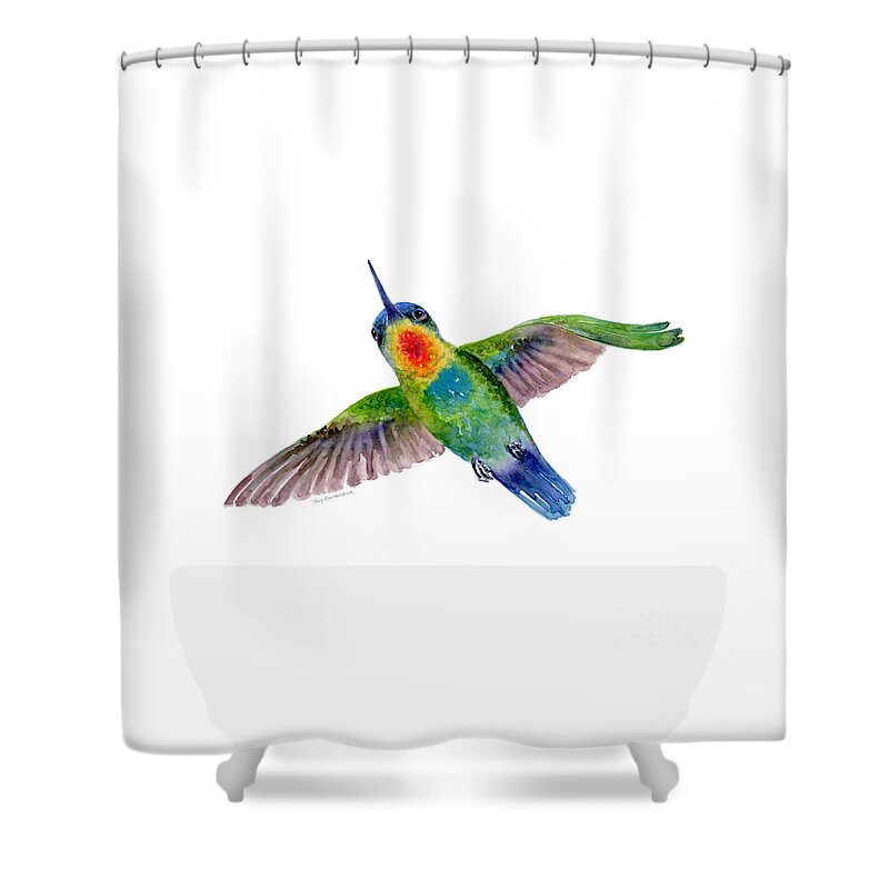 Bird Shower Curtain featuring the painting Fiery-Throated Hummingbird by Amy Kirkpatrick