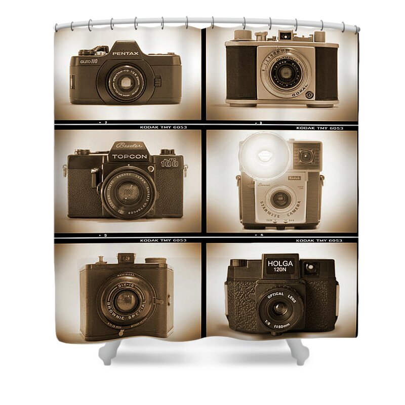 Vintage Film Cameras Shower Curtain featuring the photograph Film Camera Proofs 3 by Mike McGlothlen