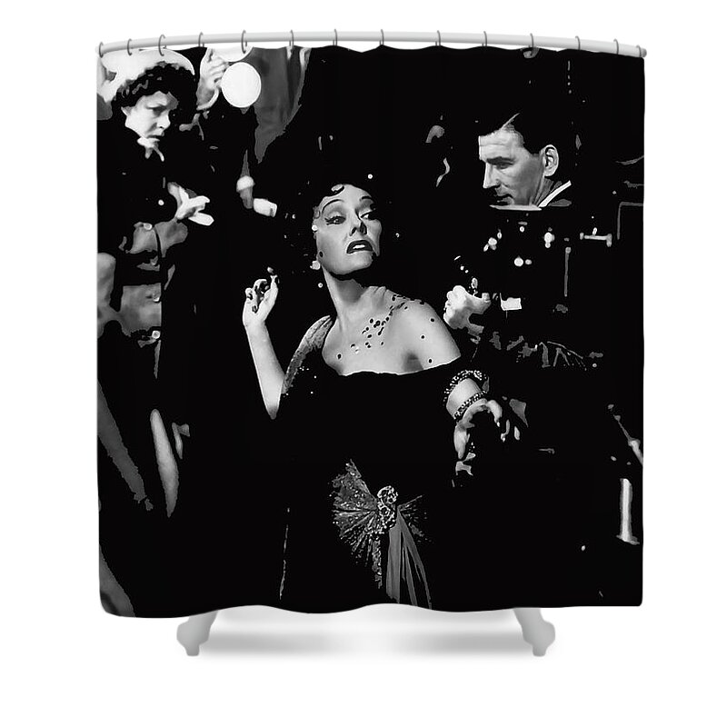 Film Noir Gloria Swanson Billy Wilder Sunset Boulevard 1950 Publicity Photo Color Added 2013 Shower Curtain featuring the photograph Film noir Gloria Swanson Billy Wilder Sunset Boulevard 1950 publicity photo color added 2013 by David Lee Guss