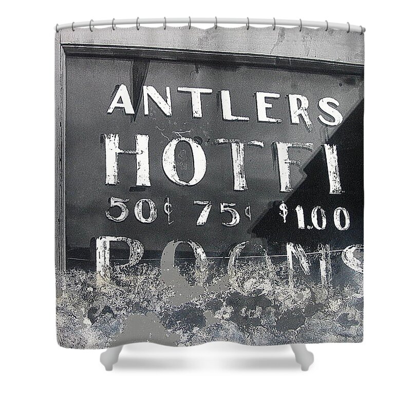 Film Noir Ray Teal Anthony Caruso Scene Of The Crime 1949 Antlers Hotel Victor Colorado 1971-2013 Shower Curtain featuring the photograph Film noir Ray Teal Anthony Caruso Scene of the Crime 1949 Antlers Hotel Victor Colorado 1971-2013 by David Lee Guss