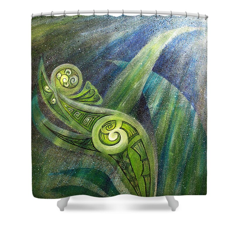 Art Shower Curtain featuring the painting Filtered Marine Light by Reina Cottier