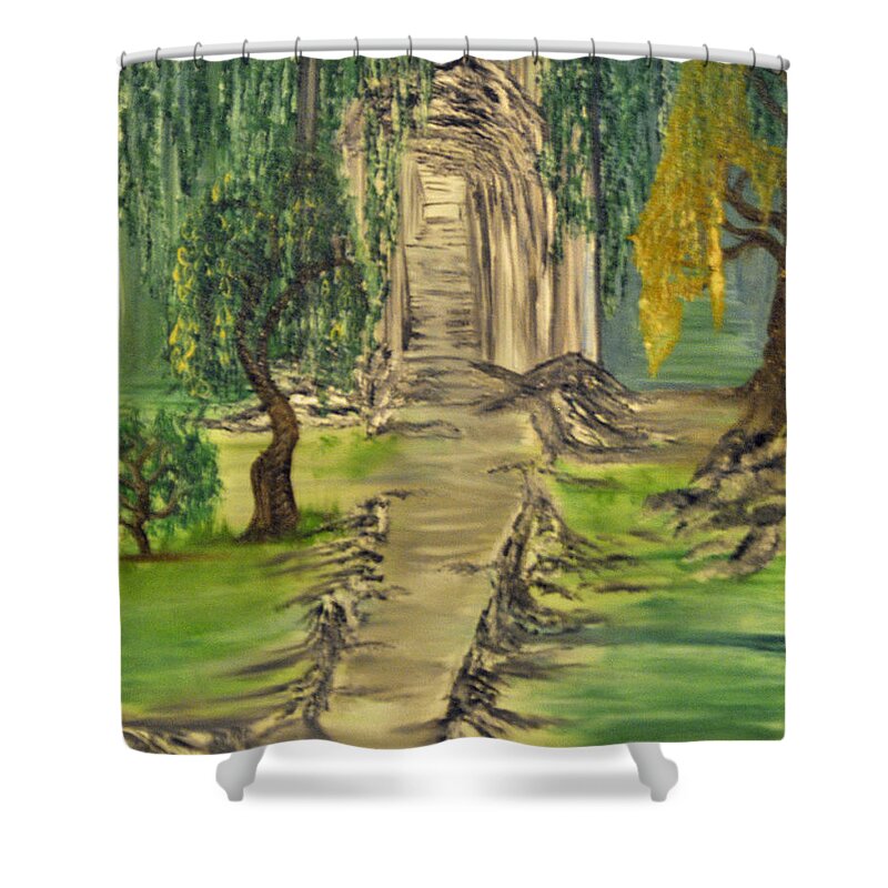 Landscape Shower Curtain featuring the painting Finding our Path by Suzanne Surber