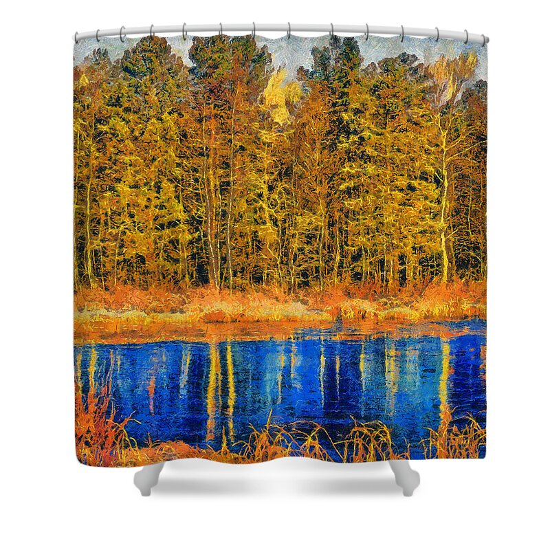 Rossidis Shower Curtain featuring the painting Finland forest by George Rossidis