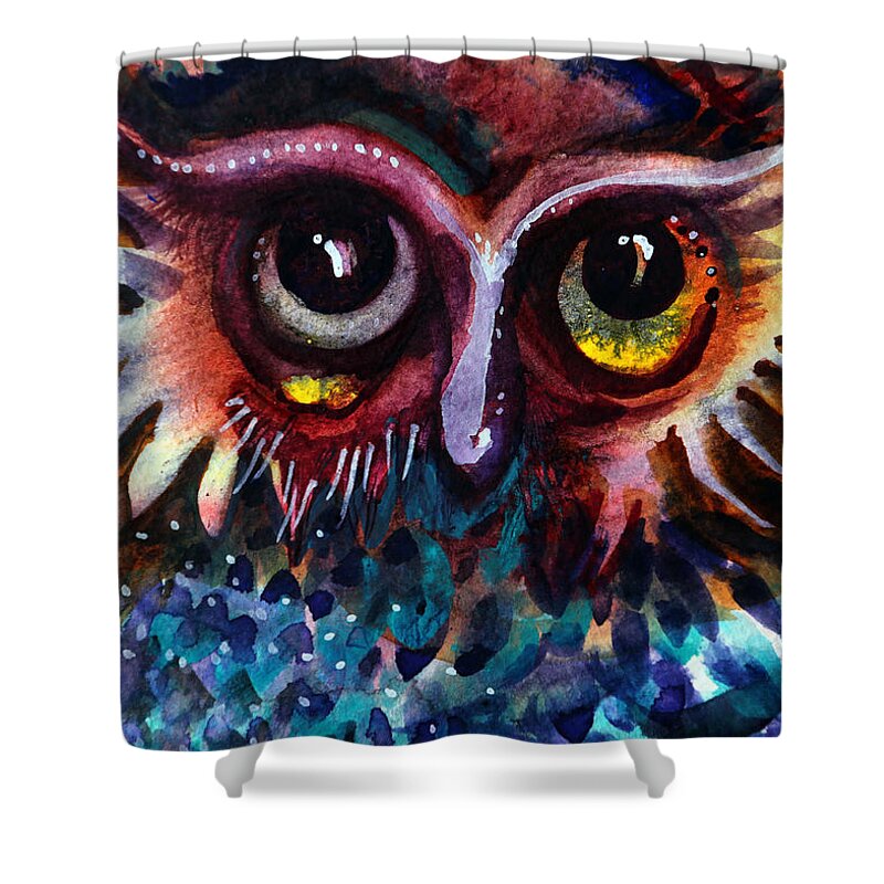  Owl Shower Curtain featuring the painting Finley's Favorite by Laurel Bahe