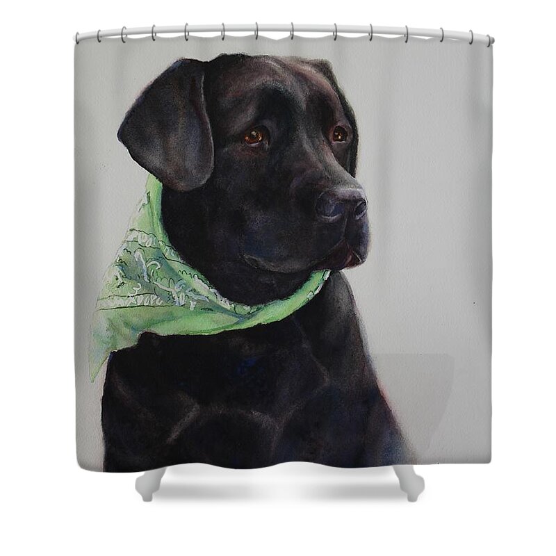 Dog Shower Curtain featuring the painting Finnegan by Ruth Kamenev