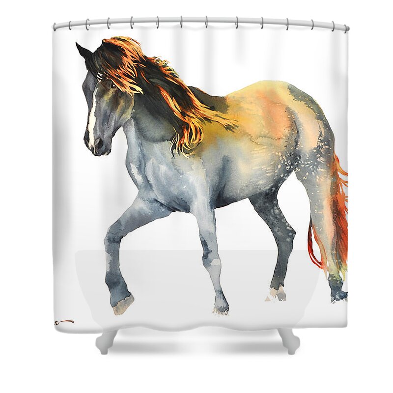 Horse Shower Curtain featuring the painting Fire Mane by Daniel Adams
