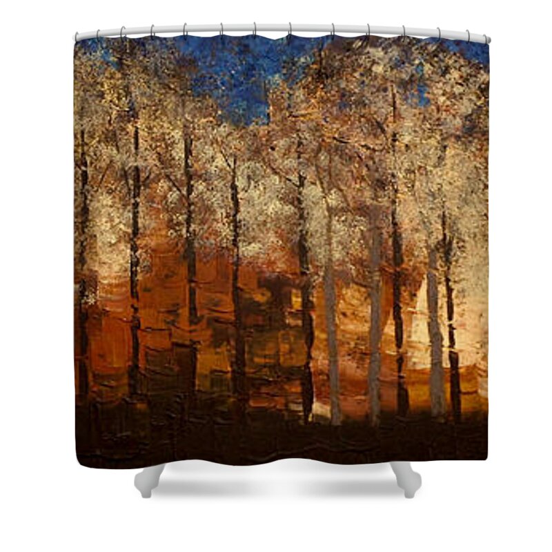 Landscape Shower Curtain featuring the painting Fire on the Mountain by Linda Bailey