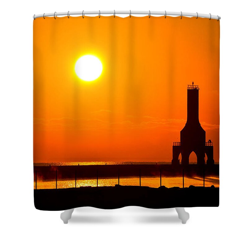 Lighthouse Shower Curtain featuring the photograph Fire Sky by James Meyer