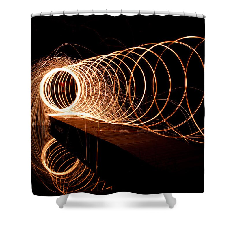 Steel Wool Photographs Shower Curtain featuring the photograph Fire Spiral by Shirley Radabaugh